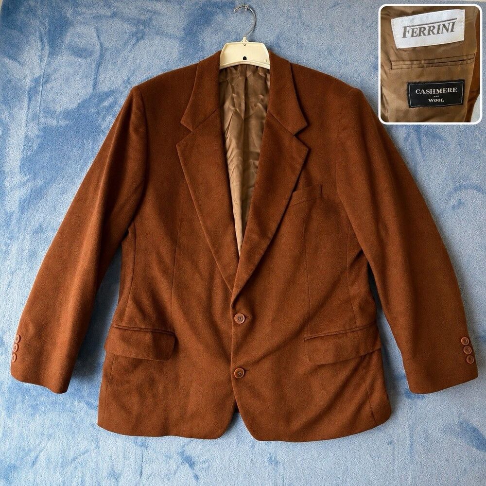 Vintage Ferrini Mens 44R Cashmere Wool Blazer Brown 70/30 Sport Coat Slovenia